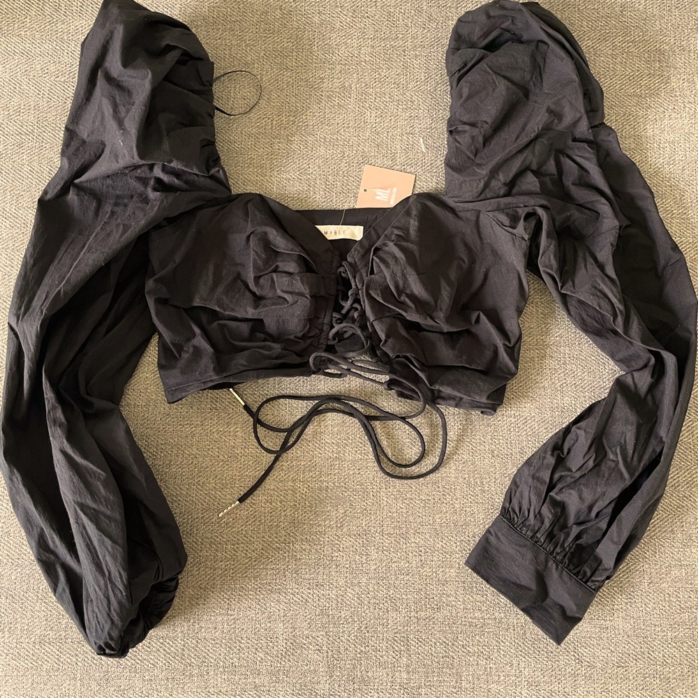 Black Long Sleeved Puff Shoulder Corset Crop Top - Miss Lola